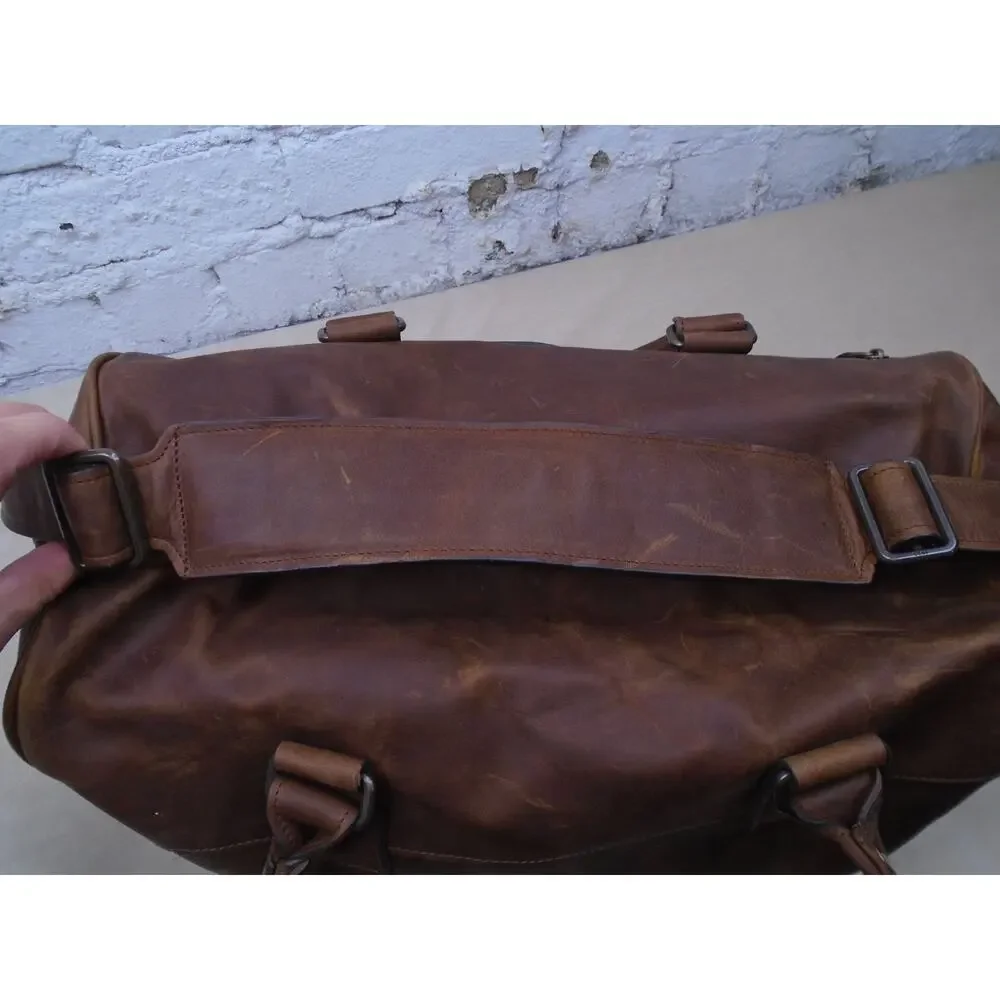 MOORE & GILES “NetJets” Edition Heavy Leather Duffel EUC Durable Weekend Travel
